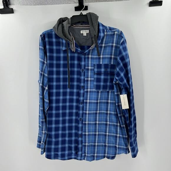 Sun + Stone Men's Long Sleeve Button Front with Hoodie - Snyder Patch - XXL NWT - Picture 2 of 6